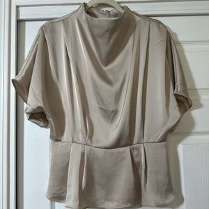 NWT H&M satin top dressy work top high neck short sleeve